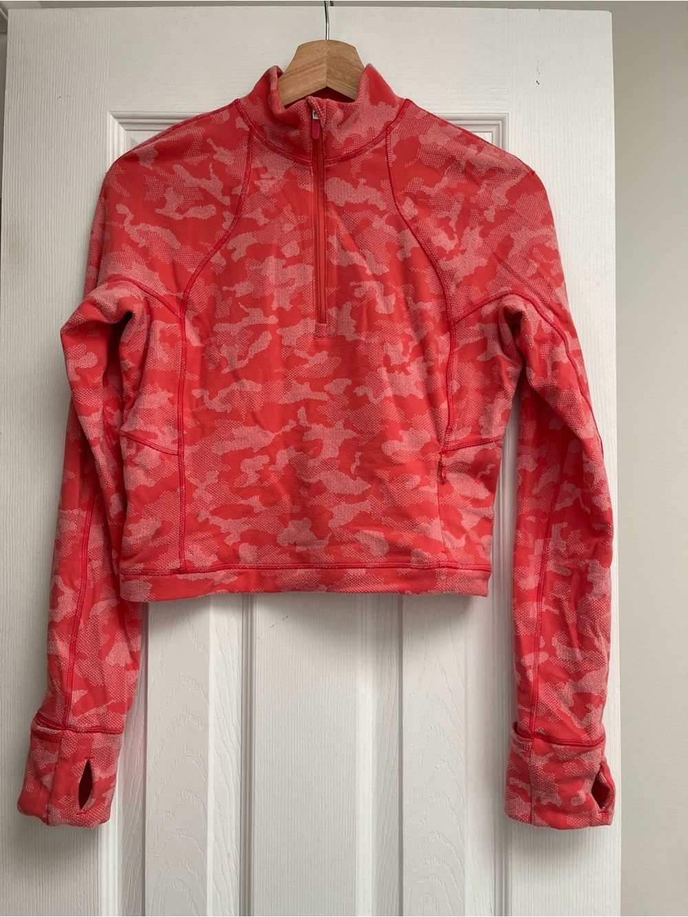 Lululemon Cropped Coral Pink Camo Half-Zip Women's Sweater